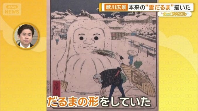 「江戸時代の雪の作り物でだるまの形をしている」