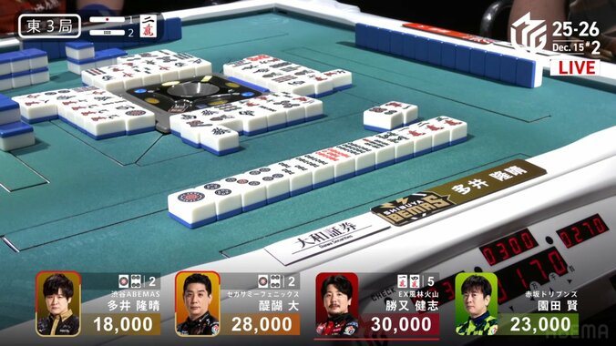 低く渋い声で「ロン」の発声が重なった場面