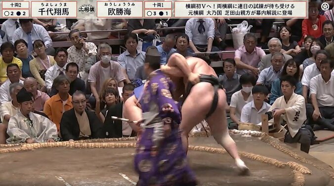 元関脇・北勝力の谷川親方の背後に気になる二人