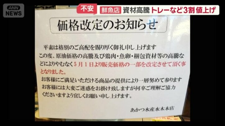 一部商品の値上げに踏み切った
