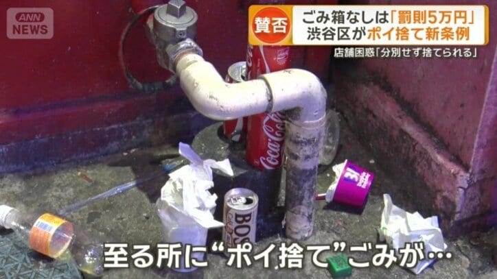 ポイ捨てされたごみが街の至る所