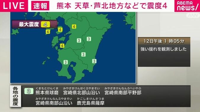 各地の震度