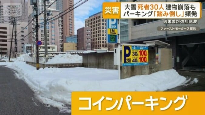 大雪の影響を受けているコインパーキング
