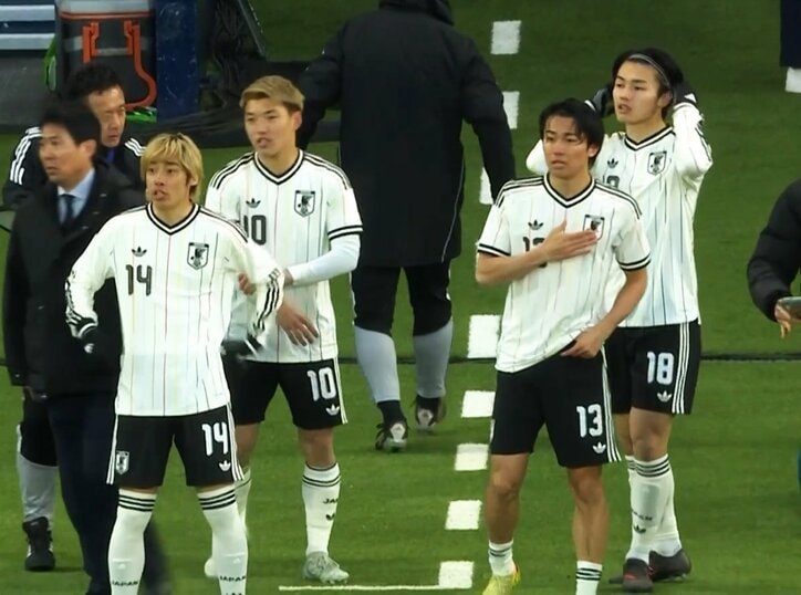 スコットランド戦で途中出場だった（左から）伊東、堂安、中村、上田はイングランド戦でスタメンか