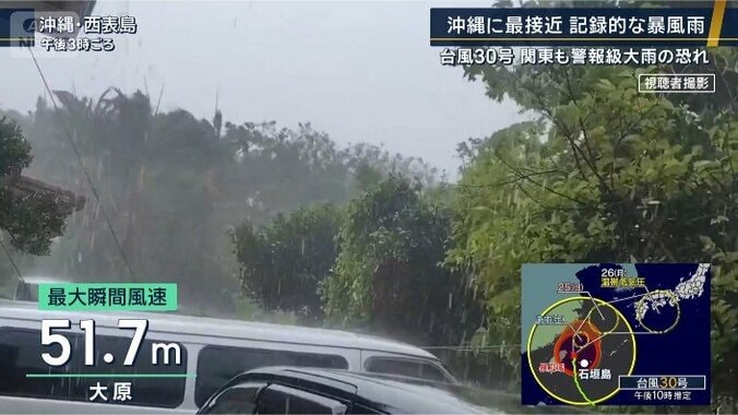 西表島で最大瞬間風速51.7メートルを観測