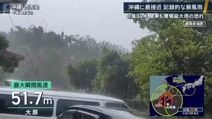 西表島で最大瞬間風速51.7メートルを観測