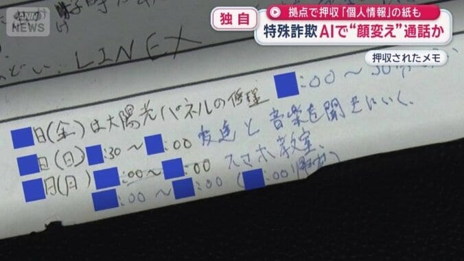 押収された手書きのメモ
