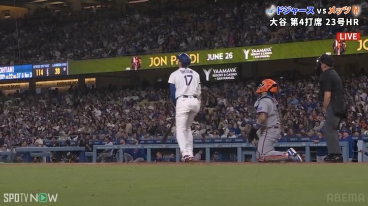 【映像】大谷の特大ホームランで外野手も“確信フリーズ”