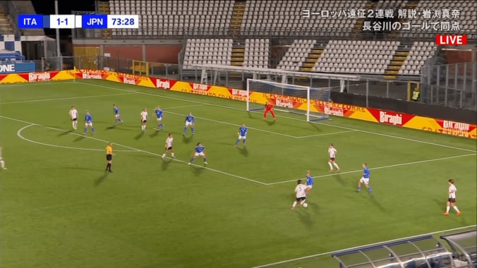 敵地騒然！なでしこDFの“股抜き突破”が脚光「うまくない？」「海外に行こう」高橋はながイタリアFWを翻弄した瞬間 4枚目