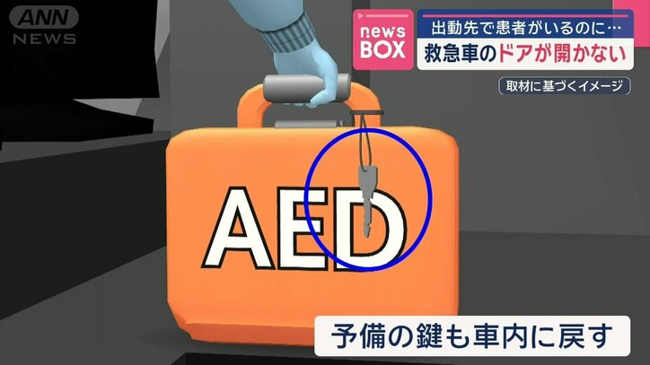 救急車の予備の鍵はAEDにつけて車内に保管