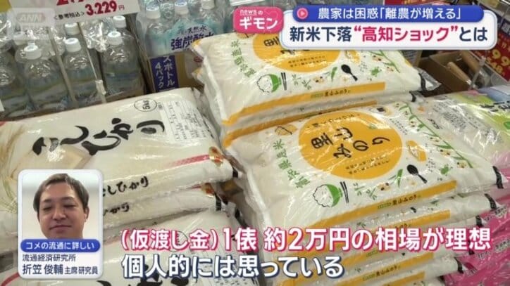 「個人的には（仮渡し金）1俵約2万円の相場が理想」