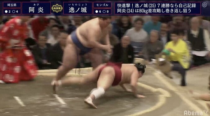 7連勝の逸ノ城に視聴者「全く動かない岩のよう」　阿炎を突き落としで下す 1枚目