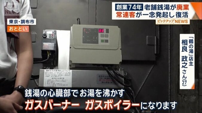 銭湯の心臓部のガスバーナー、ガスボイラー