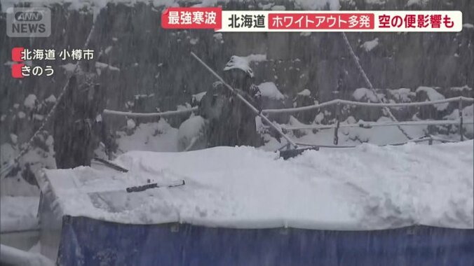 船に積もった雪をおろす