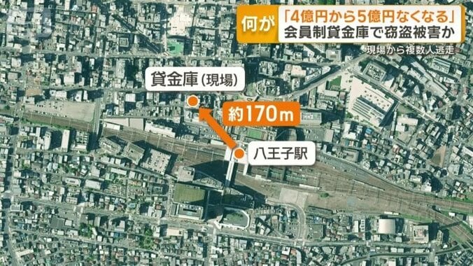 JR八王子駅から北西に約170mの繁華街にある貸金庫（現場）
