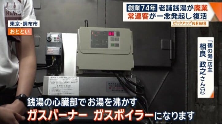 銭湯の心臓部のガスバーナー、ガスボイラー