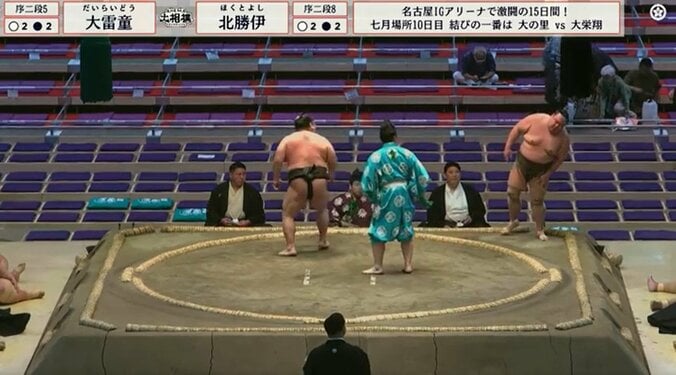 「なんかおかしいぞ」力士に異変 フラフラと後ずさり“あわや”土俵下に転落 対戦力士が二度も駆け寄る異常事態 呼出や若者頭も… 5枚目