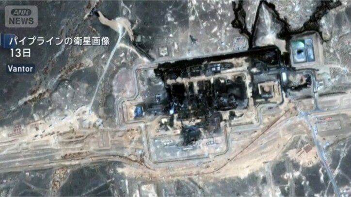 ドローン攻撃を受けたサウジアラビアの原油パイプライン（13日）