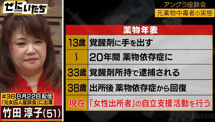 父親が元ヤクザ、13歳で薬物に手を出し20年間中毒に…元女性囚人が語る壮絶人生にかまいたち衝撃