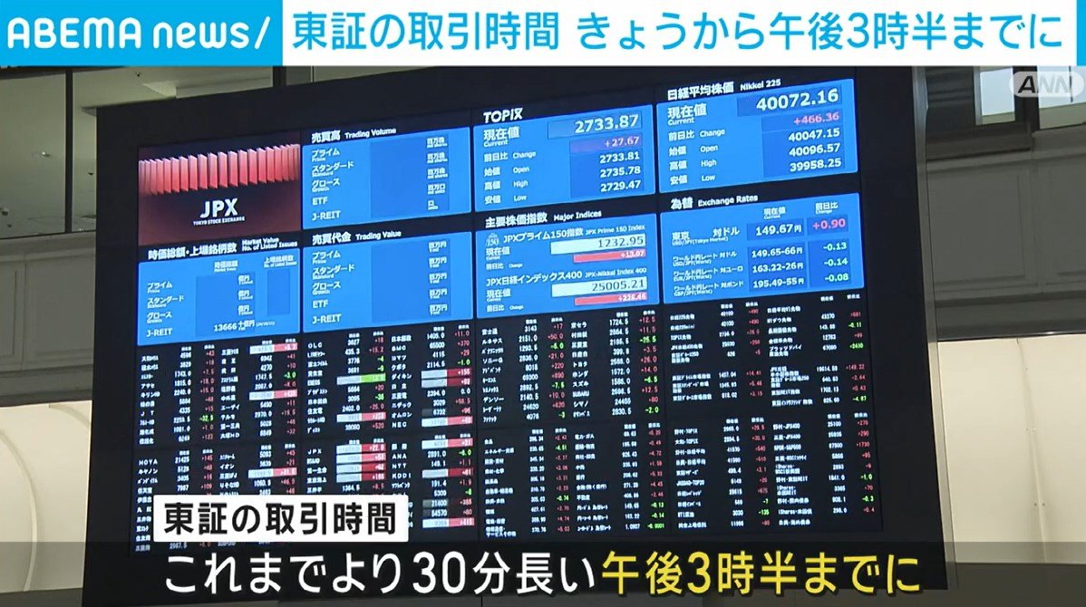 東証の取引終了時間 きょうから午後3時半までに（ABEMA TIMES）｜ｄメニューニュース（NTTドコモ）