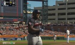 何が起きた？ 豪快な空振り→“規格外のハプニング”「スゴいな」 突然ベンチへ… ガーディアンズの“ロマン砲”に球場騒然