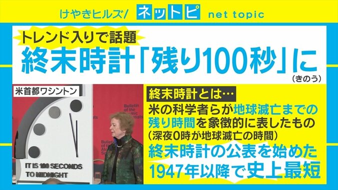 SNSでの「終末時計って意味ある？」の声に柴田阿弥は「ただ警告されるより数字の方がリアリティーがある」 1枚目