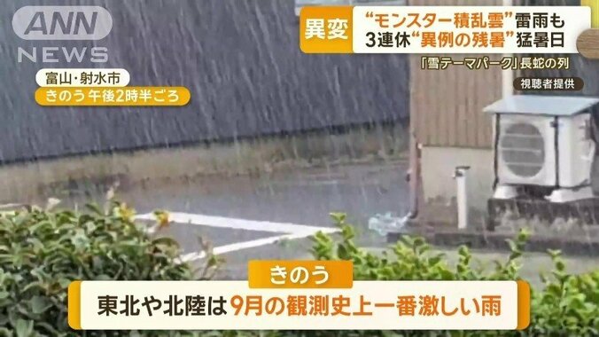 東北や北陸は月の観測史上一番の激しい雨