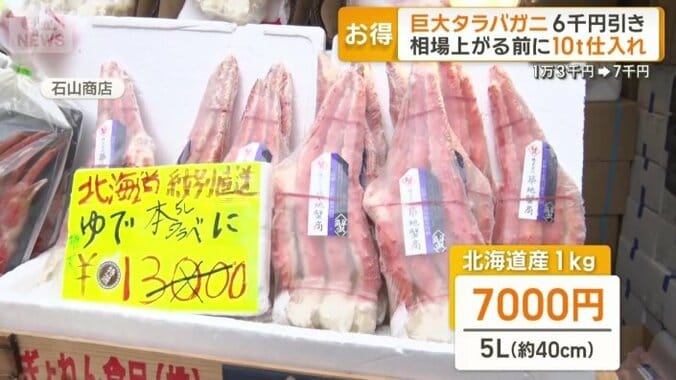 北海道産タラバガニ1キロ、脚4本が7000円