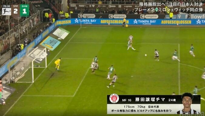 「エグいって！」藤田譲瑠チマ、神ムーブ&トラップ→成功率8%の“豪快ゴラッソ”「上手すぎるやろ」残留争いで叩き込む“ブンデス初ゴール”にファン大歓喜 5枚目