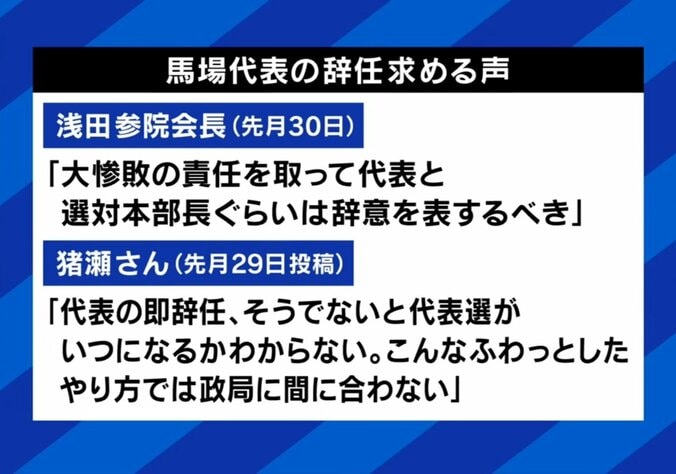 馬場代表の辞任を求める声