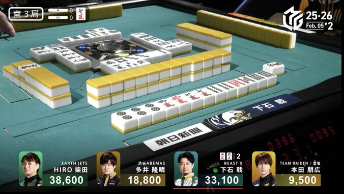 下石戟、息を潜めて一閃炸裂の親跳満