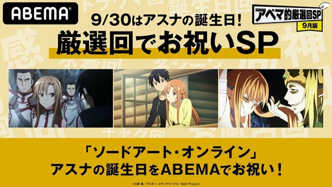 9/30は“閃光のアスナ”の誕生日！アニメ『ソードアート・オンライン』厳選回を一挙配信＆プレゼントキャンペーンも 1枚目