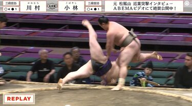 力士が土俵の淵でバウンドして“180度”回転落下「キャァ」驚きの声 手に