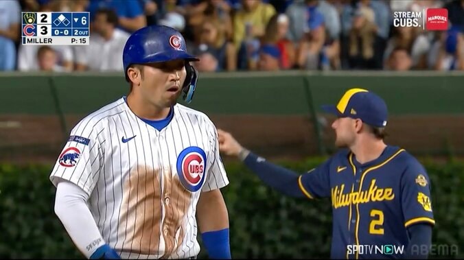 鈴木誠也が走った！25試合ぶり“ヘッスラ盗塁”に「珍しい」「禁止じゃ無かったのか」 ユニ泥だらけの気迫も驚きと心配の声 4枚目