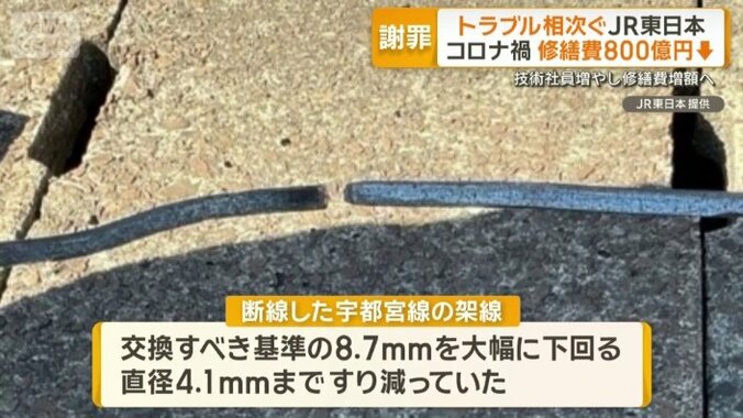 断線した宇都宮線の架線