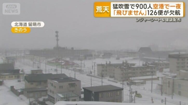 吹き荒れた雪で白く覆われた街