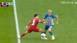 一体、何が起こった！？リバプール遠藤航が突如出現→相手を吹っ飛ばした瞬間　速すぎて危険な超加速プレスを炸裂！今季通算8枚目のイエローカード