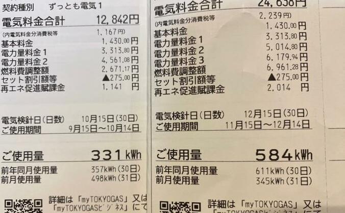  田中健、ほぼ倍になっていた電気料金に驚き「節電します」  1枚目