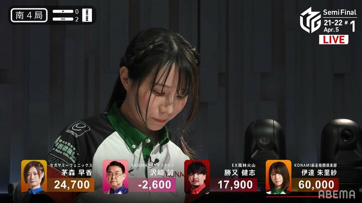 「卓につくのも怖かった」伊達朱里紗が価値ある大トップに感涙「ファイナルへ一緒に行きましょう」/麻雀・Mリーグ