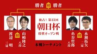 朝日杯将棋オープン戦 本戦トーナメント 永瀬拓矢二冠 対 糸谷哲郎八段 渡辺明三冠 対 山崎隆之八段 1月20日(月)9:50~