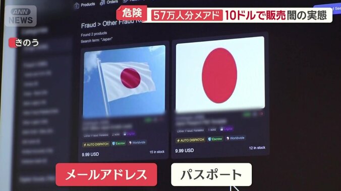 日本から流出したとみられるメアドとパスポート情報