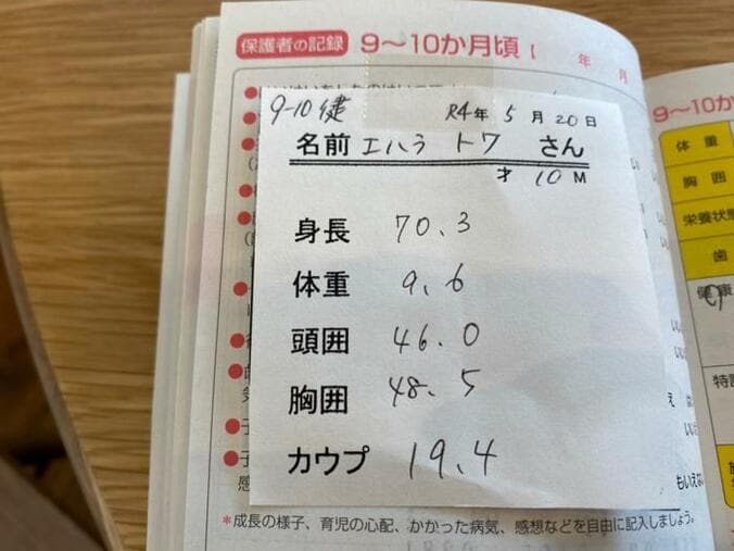  エハラマサヒロの妻、次男の10か月健診の結果を報告「太ってはいないけど」  1枚目