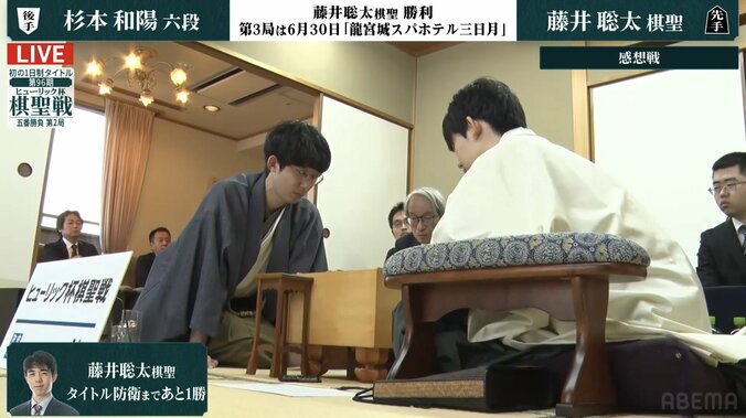 【写真・画像】藤井聡太棋聖が2勝目！挑戦者・杉本和陽六段を破り防衛6連覇に“王手”／将棋・棋聖戦第2局　2枚目