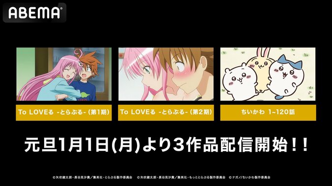 【写真・画像】元日にアニメ3作品の一挙新入荷が決定『To LOVEる -とらぶる-』『ちいかわ』1月1日から配信開始！全話一挙放送も　1枚目