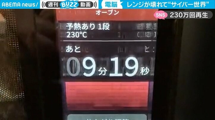 レンジの壊れ方が“イカしすぎ”て修理をためらう珍現象 液晶はまるで「アニメのオープニング」との声