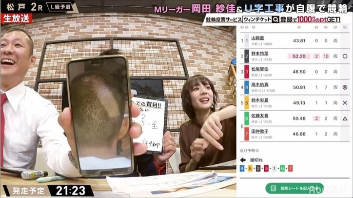 U字工事・益子の髪の毛を刈りすぎた写真に岡田紗佳爆笑／ミッドナイト競輪