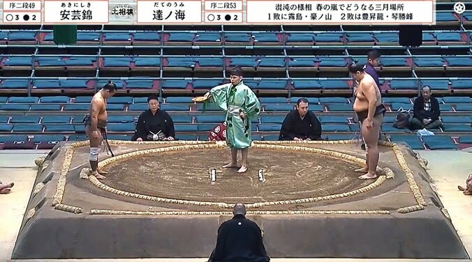 十一日目の土俵はひびが修復されている