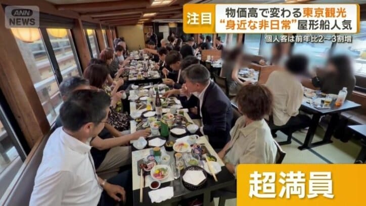 客で超満員の船内