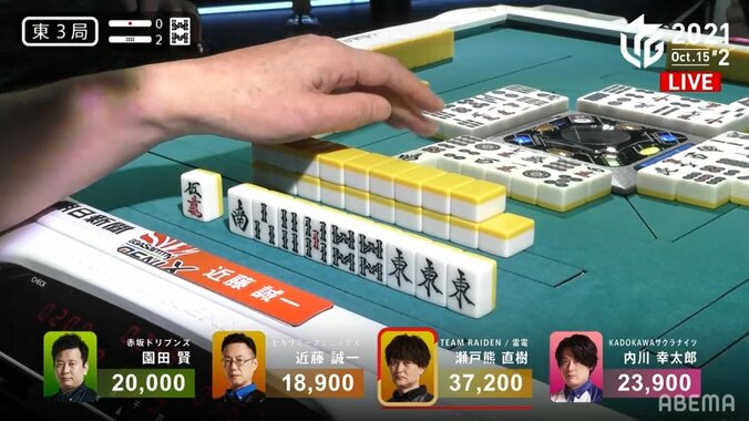 解説者も「切り間違えましたよね！？」と驚愕 近藤誠一が見せた神守備 跳満捨て当たり牌をピンポイントブロック／麻雀・Mリーグ 2枚目