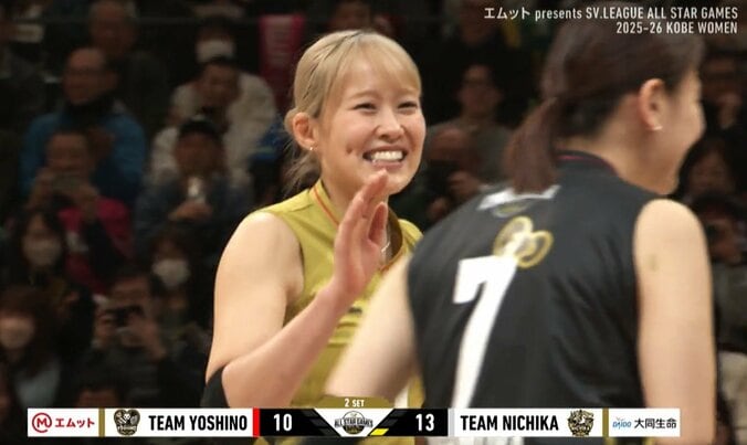 決めたのは金髪の美女選手 女子バレーで“14人対14人”のカオスな光景 見事なブロックで“ピシャリ” 4枚目